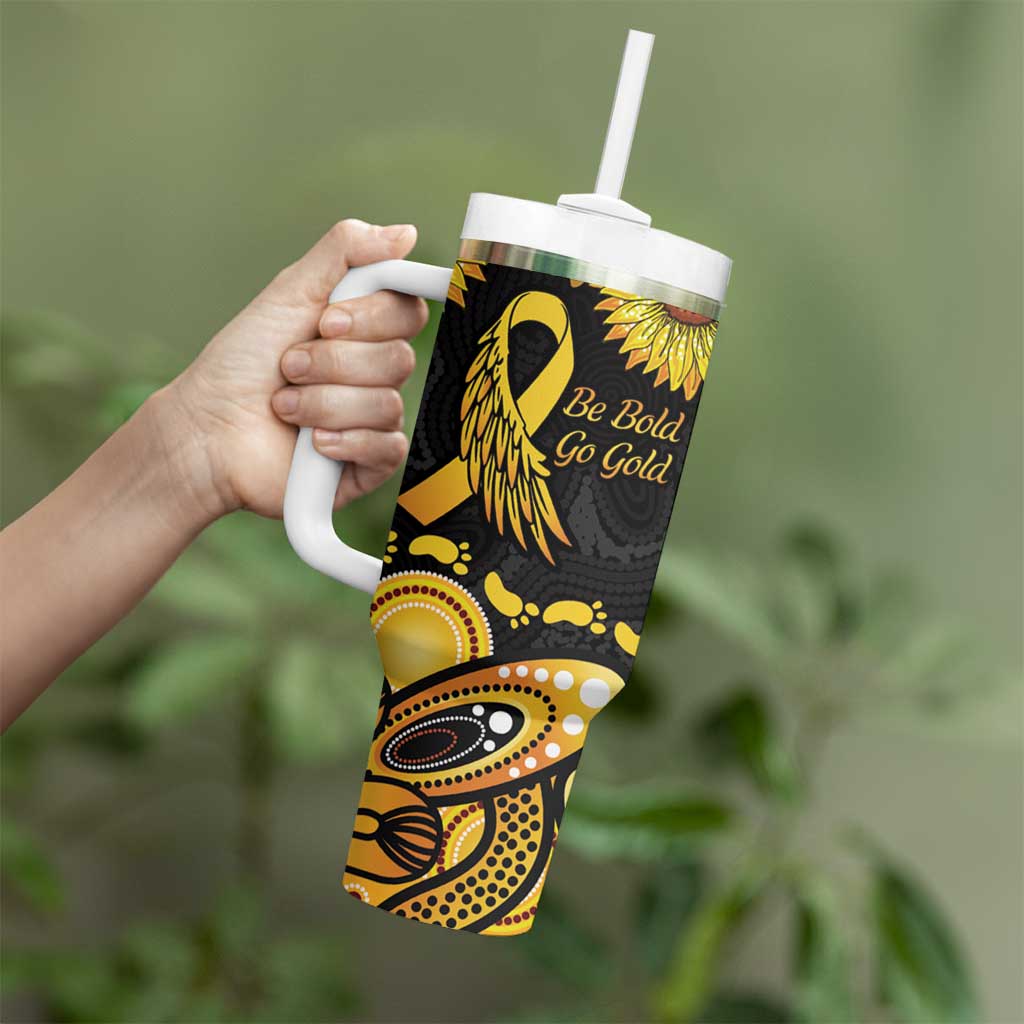 Be Bold Go Gold Aboriginal Ribbon Childhood Personalised Tumbler With Handle