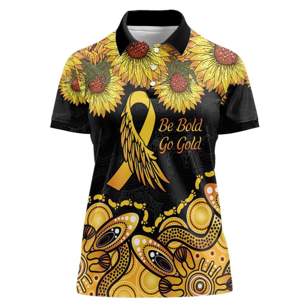 Be Bold Go Gold Aboriginal Ribbon Childhood Personalised Women Polo Shirt