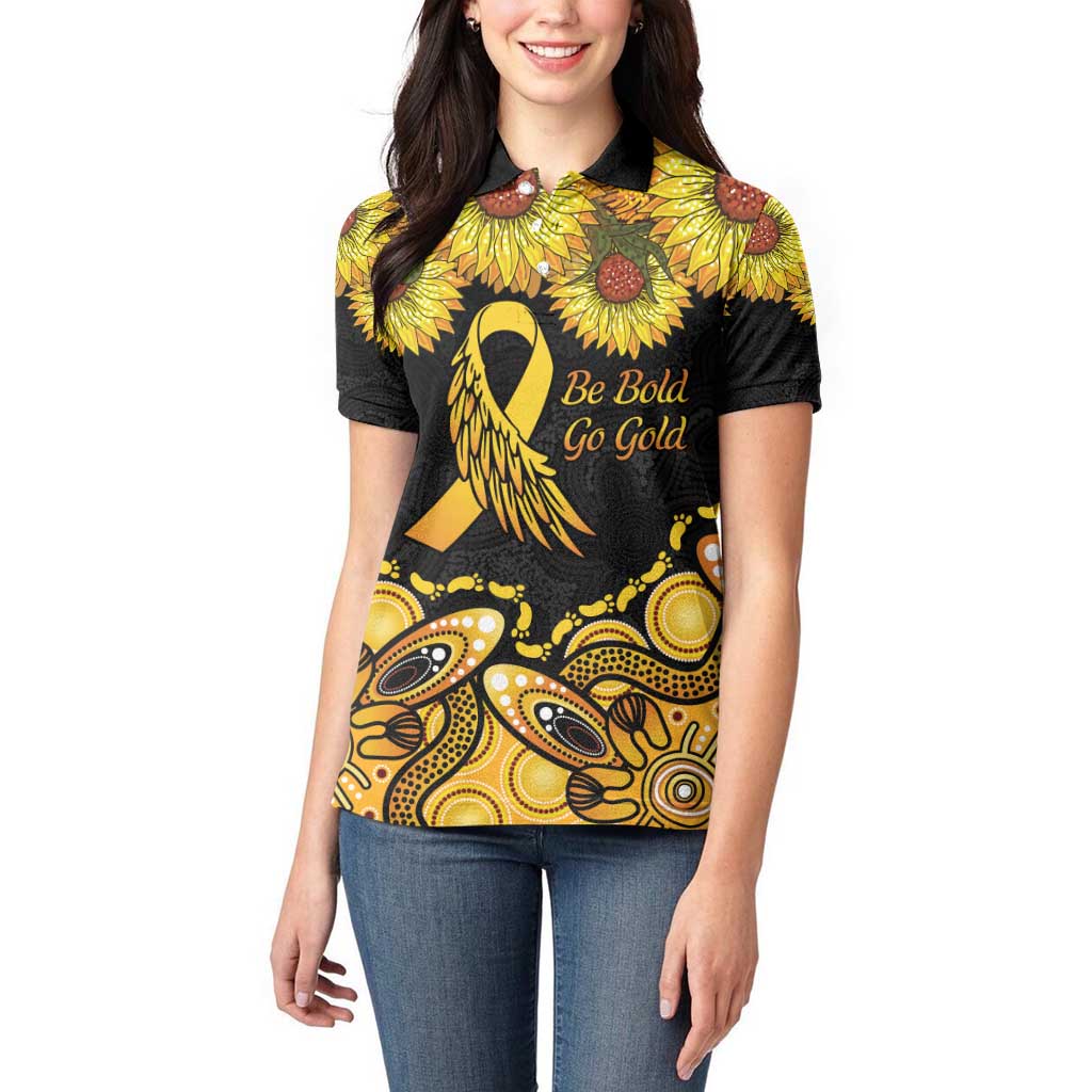 Be Bold Go Gold Aboriginal Ribbon Childhood Personalised Women Polo Shirt