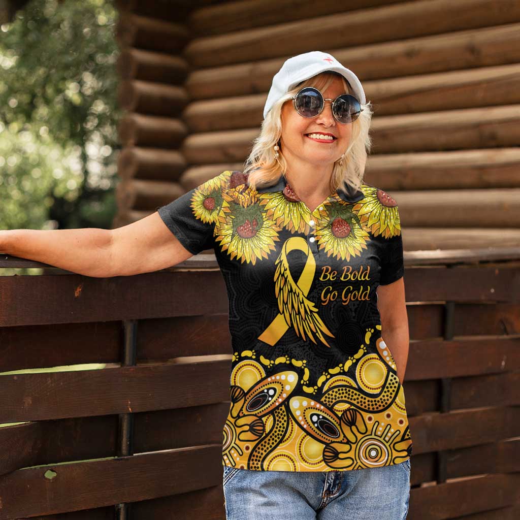 Be Bold Go Gold Aboriginal Ribbon Childhood Personalised Women Polo Shirt