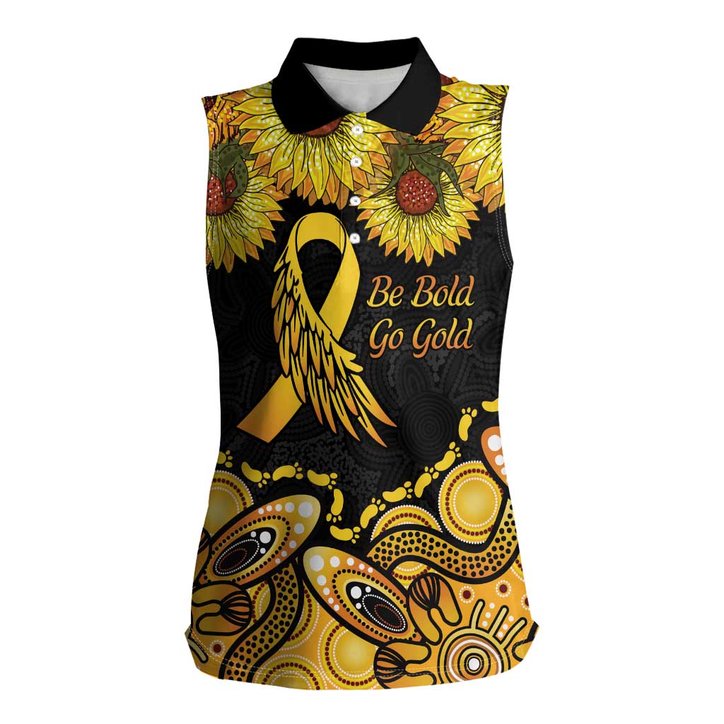 Be Bold Go Gold Aboriginal Ribbon Childhood Personalised Women Sleeveless Polo Shirt