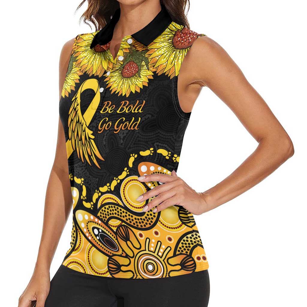 Be Bold Go Gold Aboriginal Ribbon Childhood Personalised Women Sleeveless Polo Shirt