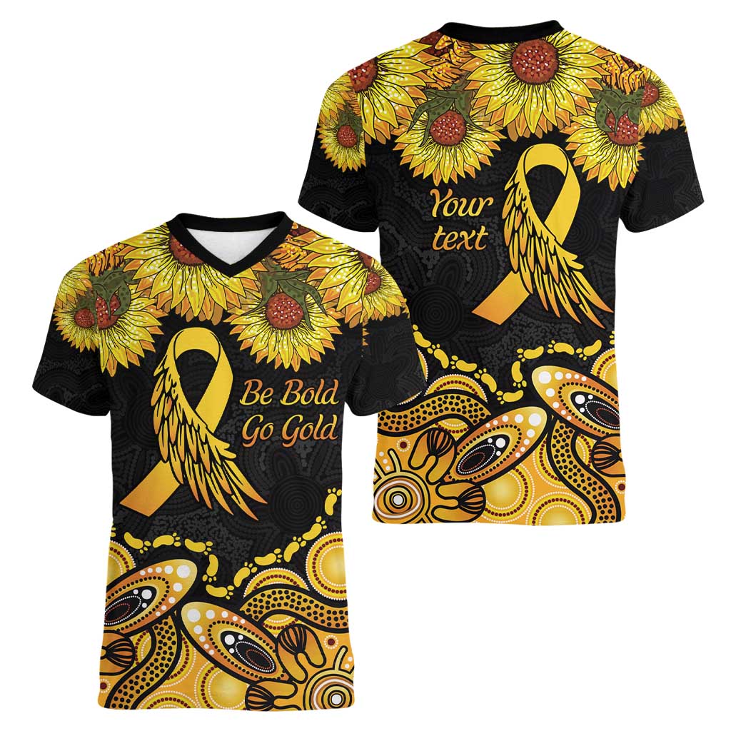 Be Bold Go Gold Aboriginal Ribbon Childhood Personalised Women V-Neck T-Shirt