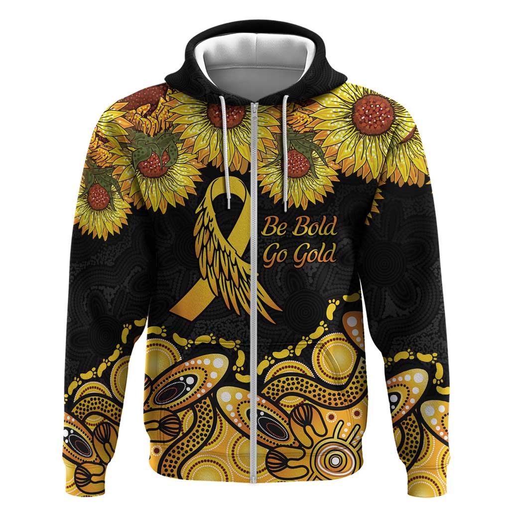 Be Bold Go Gold Aboriginal Ribbon Childhood Personalised Zip Hoodie