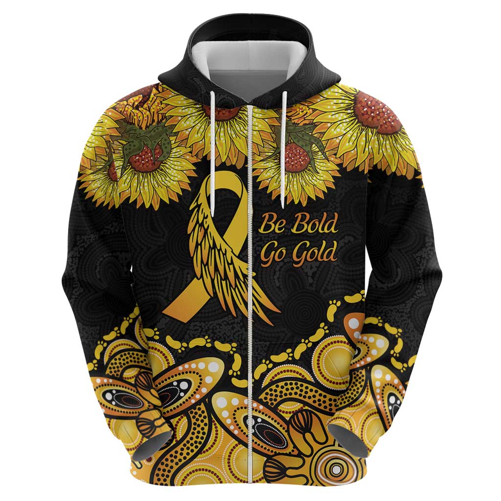 Be Bold Go Gold Aboriginal Ribbon Childhood Personalised Zip Hoodie