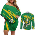 Personalized Australia Rugby Champion Couples Matching Off Shoulder Short Dress and Long Sleeve Button Shirt Wallabies Mascot with Sporty Style