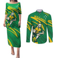 Personalized Australia Rugby Champion Couples Matching Puletasi and Long Sleeve Button Shirt Wallabies Mascot with Sporty Style