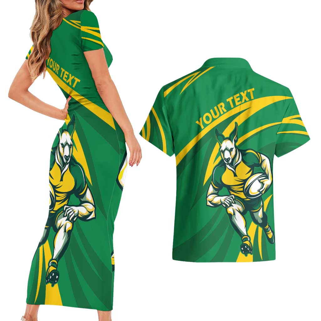 Personalized Australia Rugby Champion Couples Matching Short Sleeve Bodycon Dress and Hawaiian Shirt Wallabies Mascot with Sporty Style
