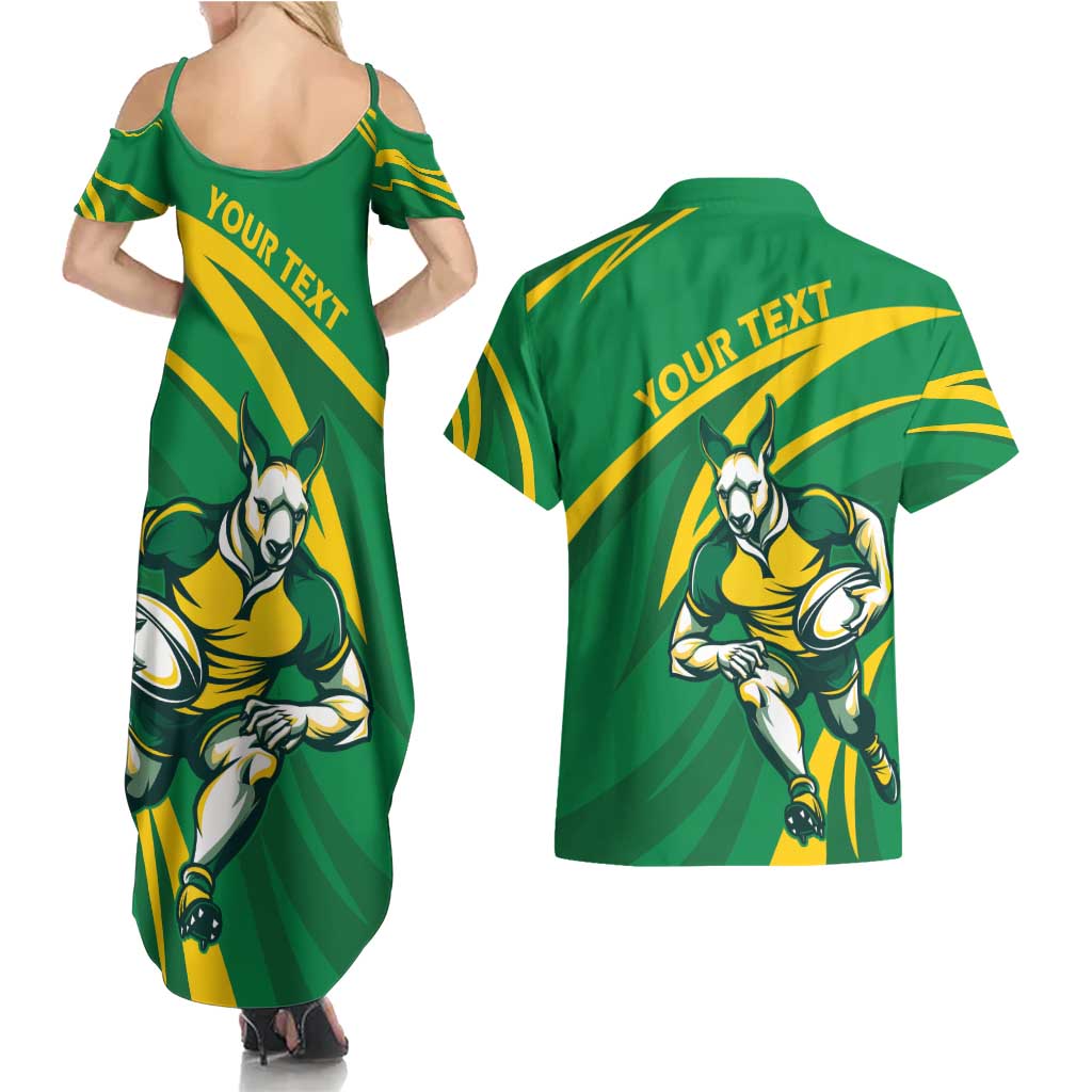 Personalized Australia Rugby Champion Couples Matching Summer Maxi Dress and Hawaiian Shirt Wallabies Mascot with Sporty Style