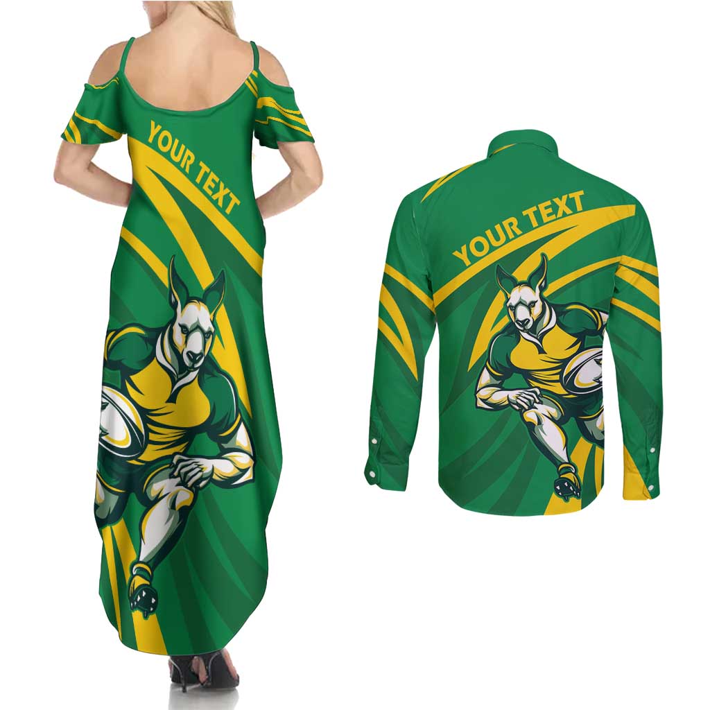 Personalized Australia Rugby Champion Couples Matching Summer Maxi Dress and Long Sleeve Button Shirt Wallabies Mascot with Sporty Style