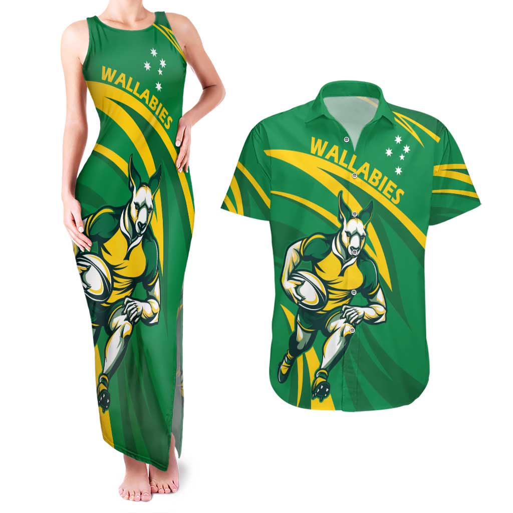 Personalized Australia Rugby Champion Couples Matching Tank Maxi Dress and Hawaiian Shirt Wallabies Mascot with Sporty Style