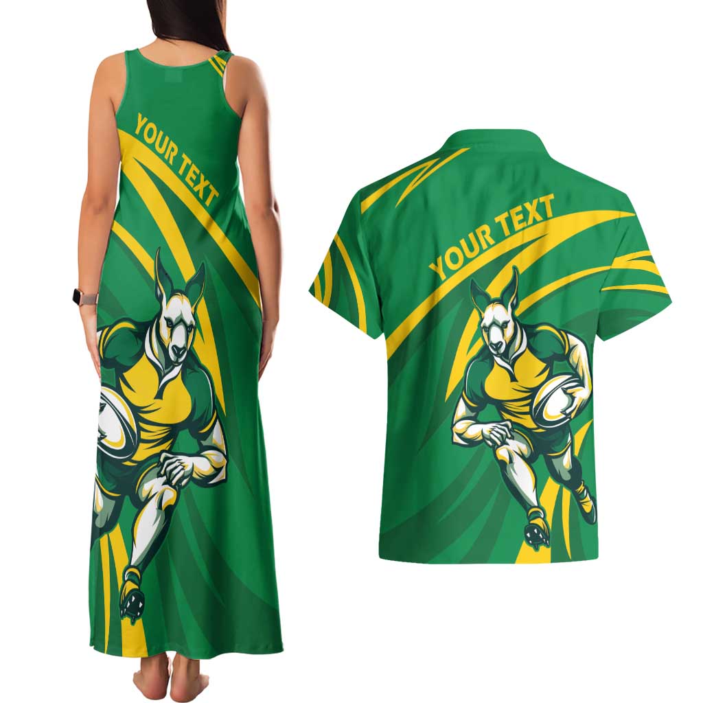 Personalized Australia Rugby Champion Couples Matching Tank Maxi Dress and Hawaiian Shirt Wallabies Mascot with Sporty Style