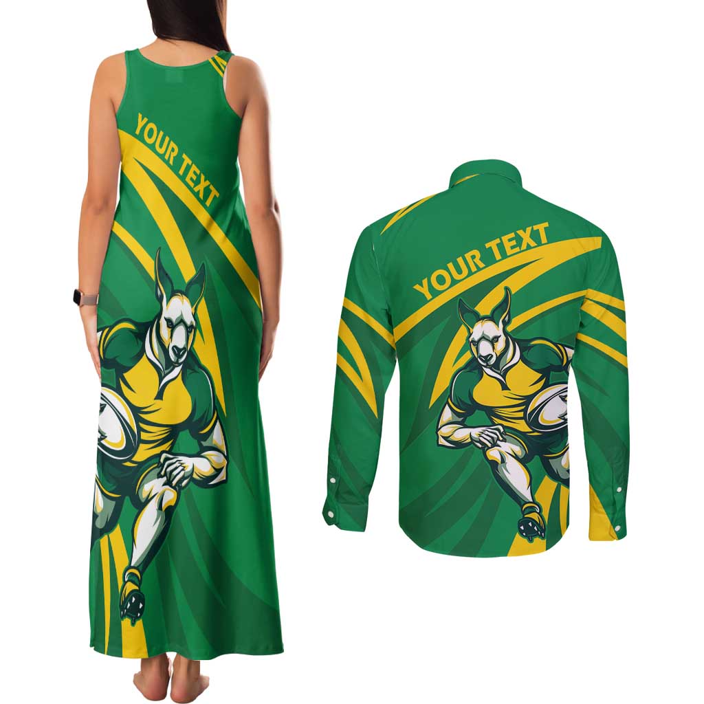Personalized Australia Rugby Champion Couples Matching Tank Maxi Dress and Long Sleeve Button Shirt Wallabies Mascot with Sporty Style