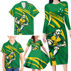 Personalized Australia Rugby Champion Family Matching Long Sleeve Bodycon Dress and Hawaiian Shirt Wallabies Mascot with Sporty Style