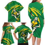Personalized Australia Rugby Champion Family Matching Long Sleeve Bodycon Dress and Hawaiian Shirt Wallabies Mascot with Sporty Style