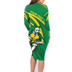 Personalized Australia Rugby Champion Family Matching Long Sleeve Bodycon Dress and Hawaiian Shirt Wallabies Mascot with Sporty Style
