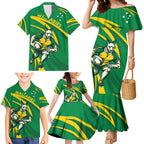 Personalized Australia Rugby Champion Family Matching Mermaid Dress and Hawaiian Shirt Wallabies Mascot with Sporty Style
