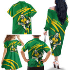 Personalized Australia Rugby Champion Family Matching Off The Shoulder Long Sleeve Dress and Hawaiian Shirt Wallabies Mascot with Sporty Style