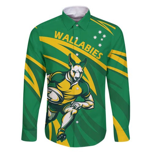 Personalized Australia Rugby Champion Family Matching Off The Shoulder Long Sleeve Dress and Hawaiian Shirt Wallabies Mascot with Sporty Style