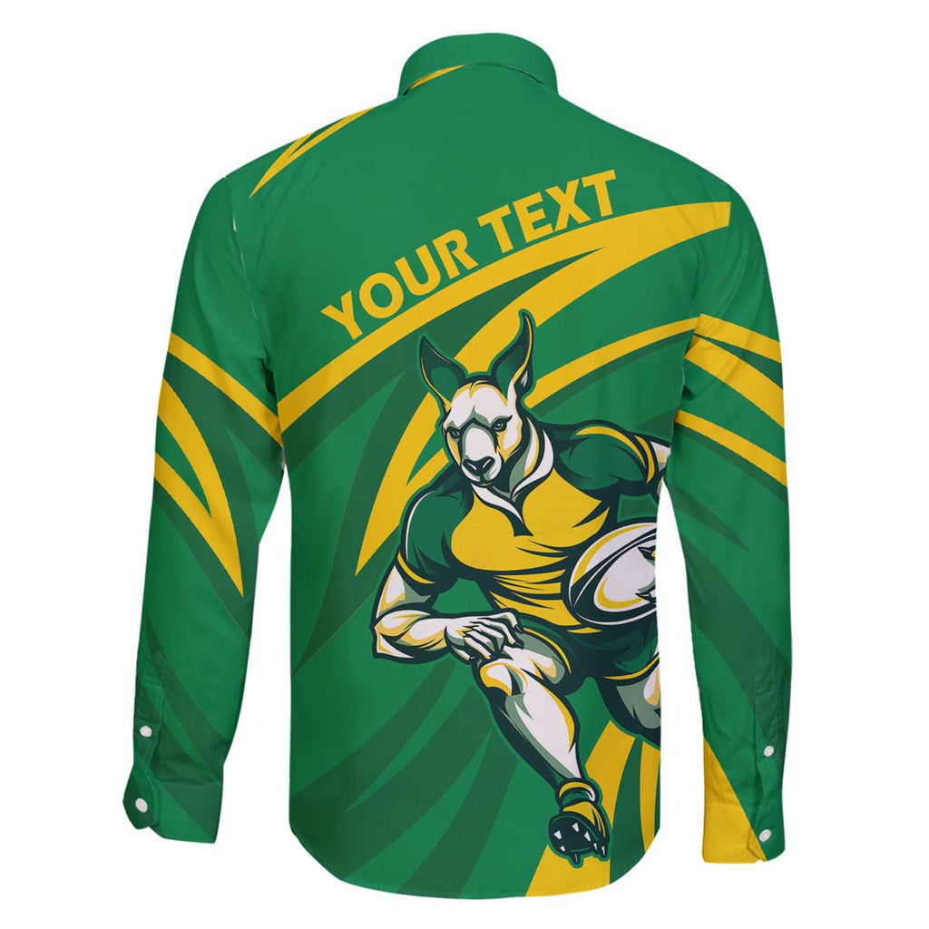 Personalized Australia Rugby Champion Family Matching Off The Shoulder Long Sleeve Dress and Hawaiian Shirt Wallabies Mascot with Sporty Style