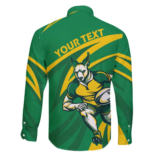 Personalized Australia Rugby Champion Family Matching Off The Shoulder Long Sleeve Dress and Hawaiian Shirt Wallabies Mascot with Sporty Style