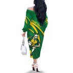 Personalized Australia Rugby Champion Family Matching Off The Shoulder Long Sleeve Dress and Hawaiian Shirt Wallabies Mascot with Sporty Style