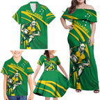 Personalized Australia Rugby Champion Family Matching Off Shoulder Maxi Dress and Hawaiian Shirt Wallabies Mascot with Sporty Style
