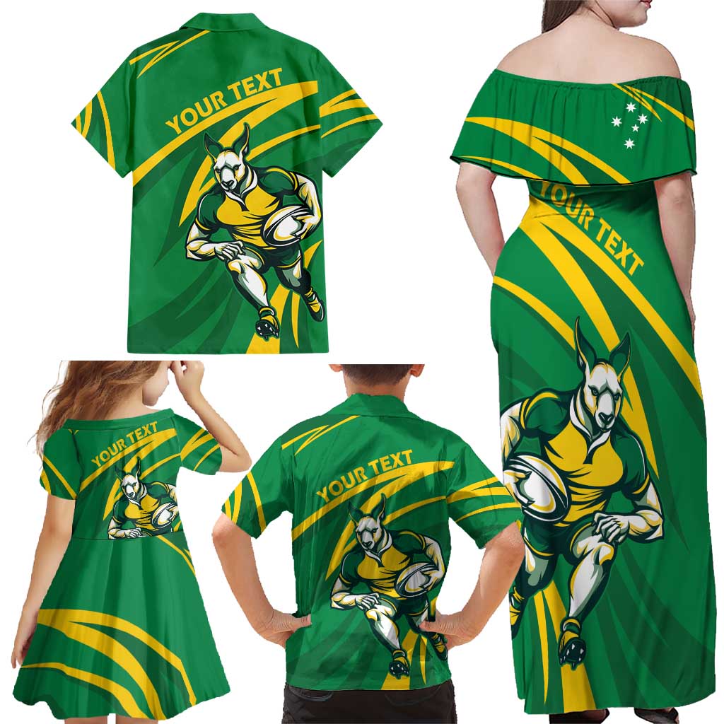 Personalized Australia Rugby Champion Family Matching Off Shoulder Maxi Dress and Hawaiian Shirt Wallabies Mascot with Sporty Style