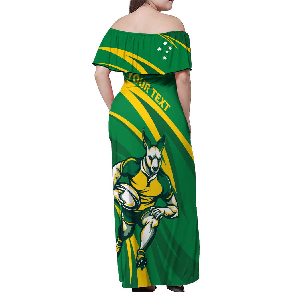Personalized Australia Rugby Champion Family Matching Off Shoulder Maxi Dress and Hawaiian Shirt Wallabies Mascot with Sporty Style
