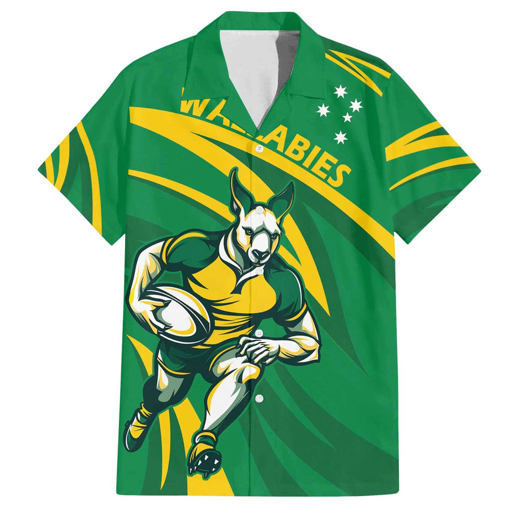 Personalized Australia Rugby Champion Family Matching Off Shoulder Short Dress and Hawaiian Shirt Wallabies Mascot with Sporty Style