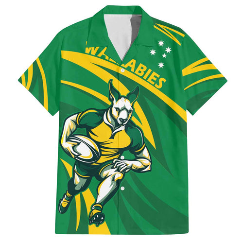 Personalized Australia Rugby Champion Family Matching Off Shoulder Short Dress and Hawaiian Shirt Wallabies Mascot with Sporty Style