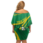 Personalized Australia Rugby Champion Family Matching Off Shoulder Short Dress and Hawaiian Shirt Wallabies Mascot with Sporty Style