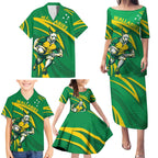 Personalized Australia Rugby Champion Family Matching Puletasi and Hawaiian Shirt Wallabies Mascot with Sporty Style
