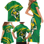 Personalized Australia Rugby Champion Family Matching Short Sleeve Bodycon Dress and Hawaiian Shirt Wallabies Mascot with Sporty Style