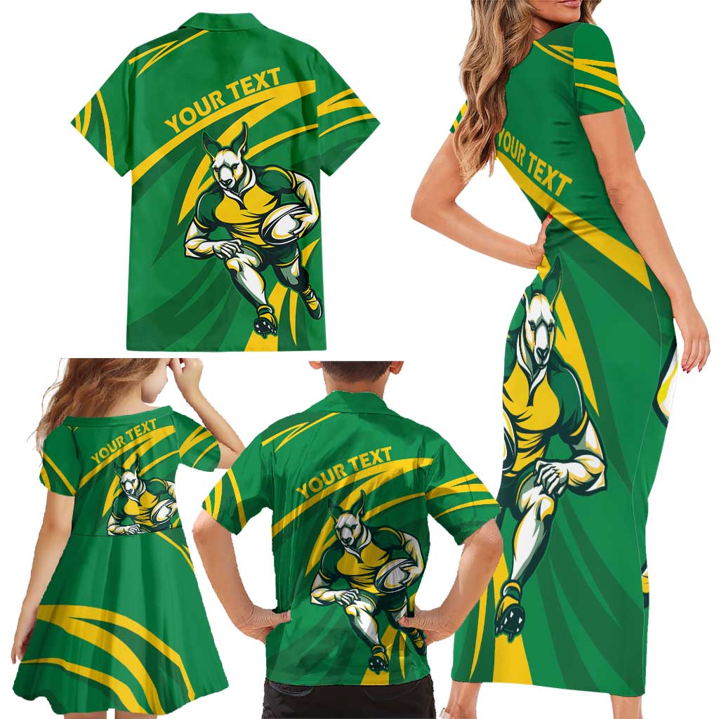 Personalized Australia Rugby Champion Family Matching Short Sleeve Bodycon Dress and Hawaiian Shirt Wallabies Mascot with Sporty Style