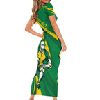 Personalized Australia Rugby Champion Family Matching Short Sleeve Bodycon Dress and Hawaiian Shirt Wallabies Mascot with Sporty Style