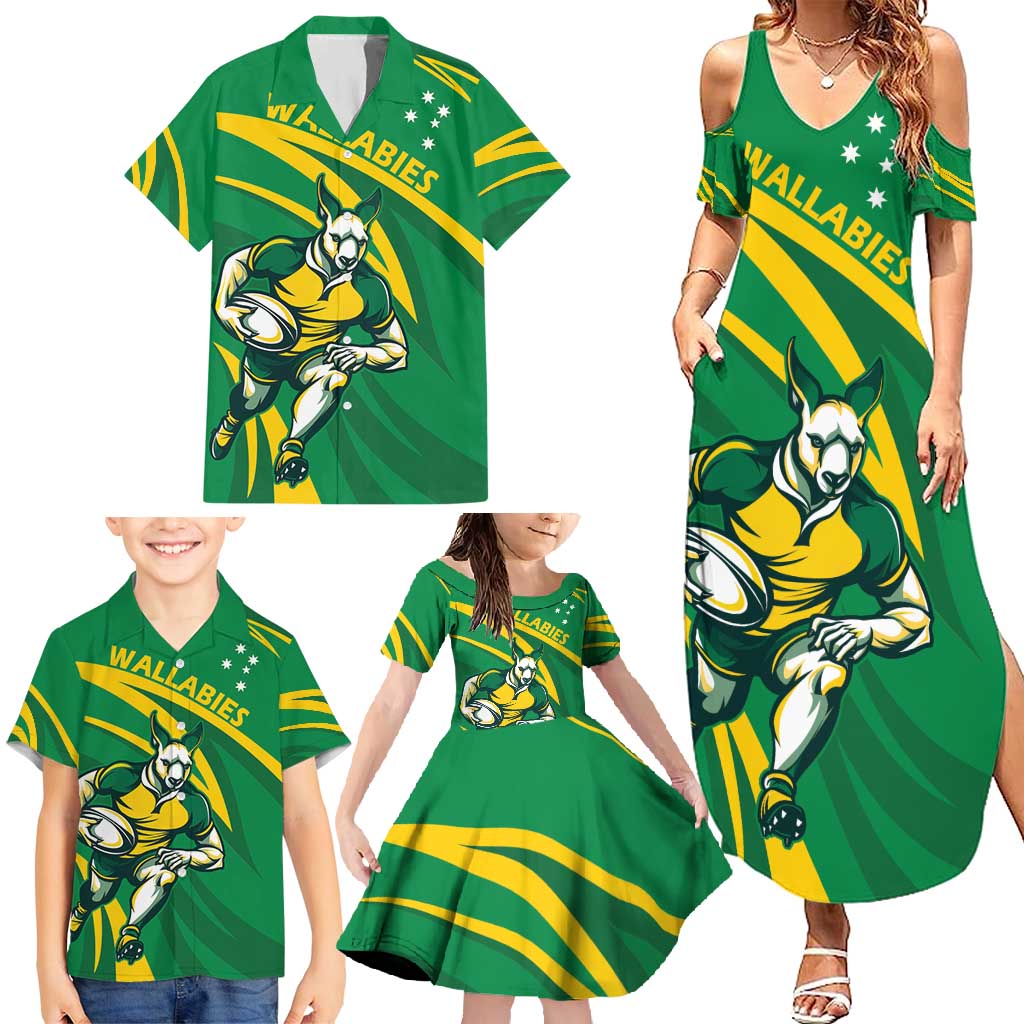Personalized Australia Rugby Champion Family Matching Summer Maxi Dress and Hawaiian Shirt Wallabies Mascot with Sporty Style