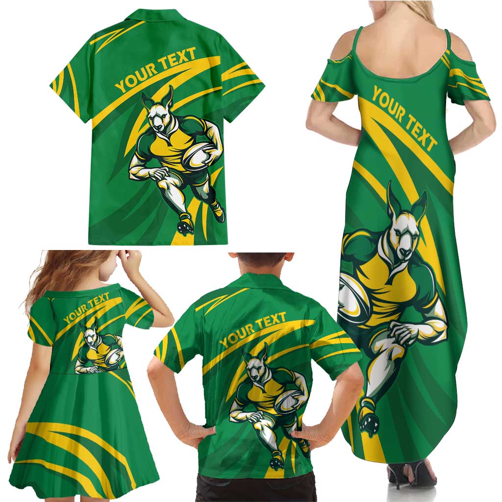 Personalized Australia Rugby Champion Family Matching Summer Maxi Dress and Hawaiian Shirt Wallabies Mascot with Sporty Style