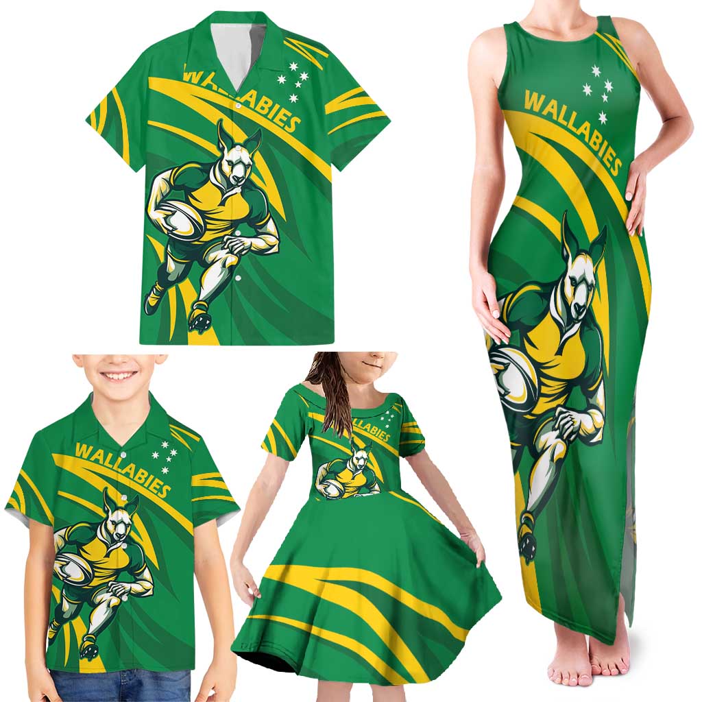 Personalized Australia Rugby Champion Family Matching Tank Maxi Dress and Hawaiian Shirt Wallabies Mascot with Sporty Style