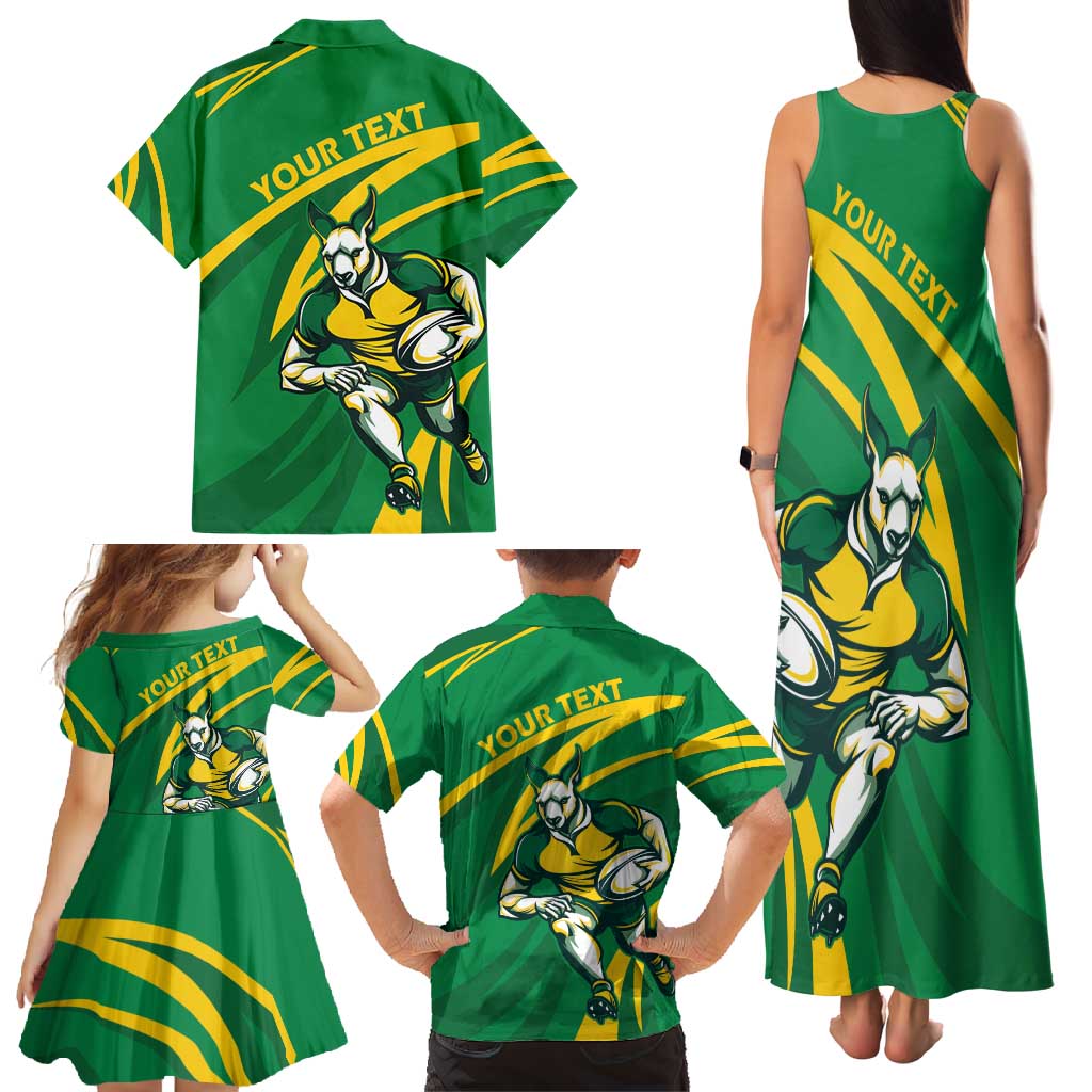 Personalized Australia Rugby Champion Family Matching Tank Maxi Dress and Hawaiian Shirt Wallabies Mascot with Sporty Style