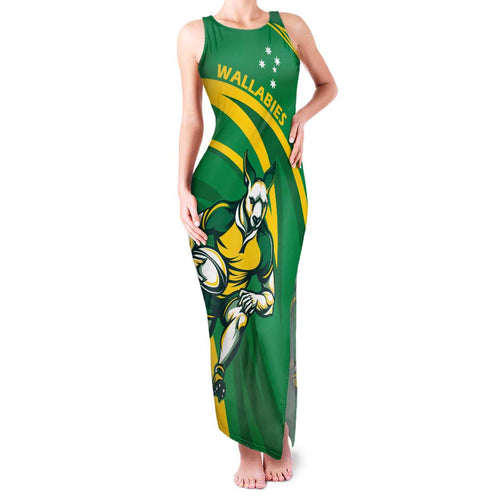 Personalized Australia Rugby Champion Family Matching Tank Maxi Dress and Hawaiian Shirt Wallabies Mascot with Sporty Style