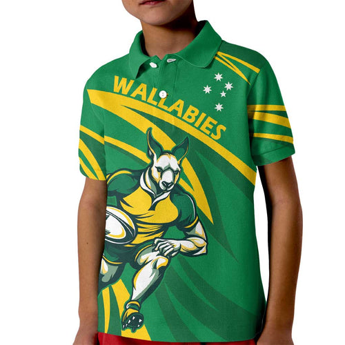 Personalized Australia Rugby Champion Kid Polo Shirt Wallabies Mascot with Sporty Style