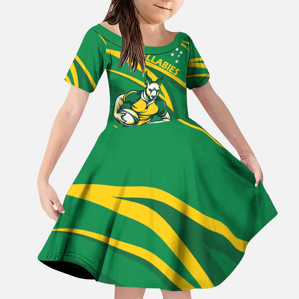 Personalized Australia Rugby Champion Kid Short Sleeve Dress Wallabies Mascot with Sporty Style