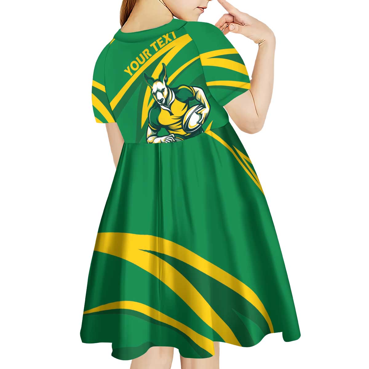 Personalized Australia Rugby Champion Kid Short Sleeve Dress Wallabies Mascot with Sporty Style