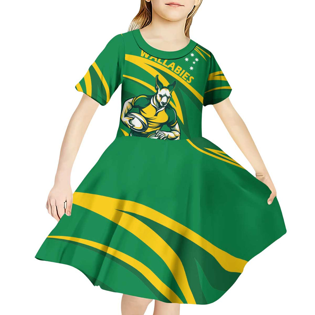 Personalized Australia Rugby Champion Kid Short Sleeve Dress Wallabies Mascot with Sporty Style
