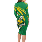 Personalized Australia Rugby Champion Long Sleeve Bodycon Dress Wallabies Mascot with Sporty Style