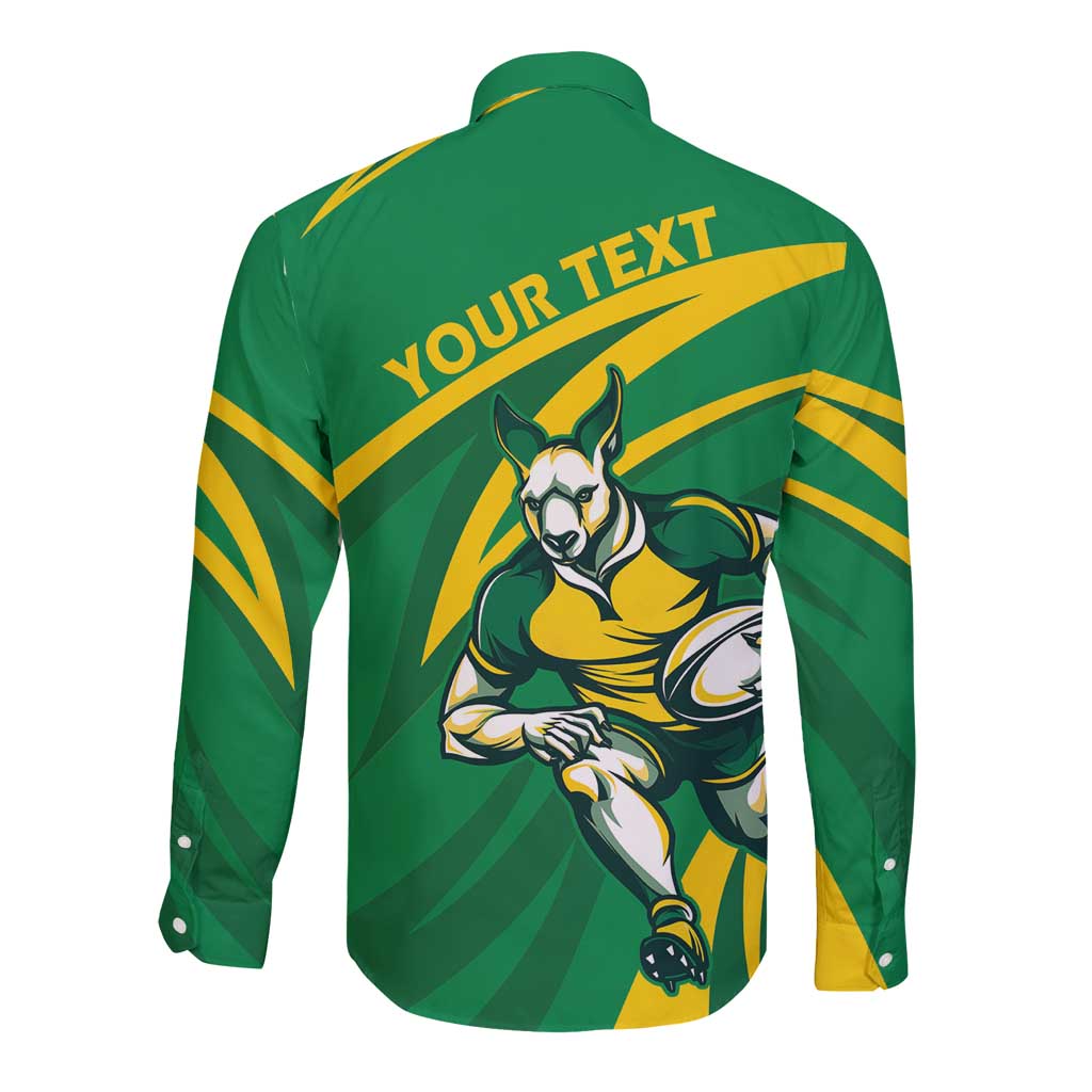 Personalized Australia Rugby Champion Long Sleeve Button Shirt Wallabies Mascot with Sporty Style