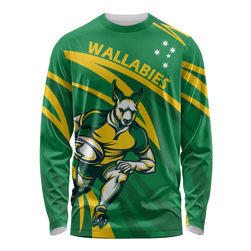 Personalized Australia Rugby Champion Long Sleeve Shirt Wallabies Mascot with Sporty Style