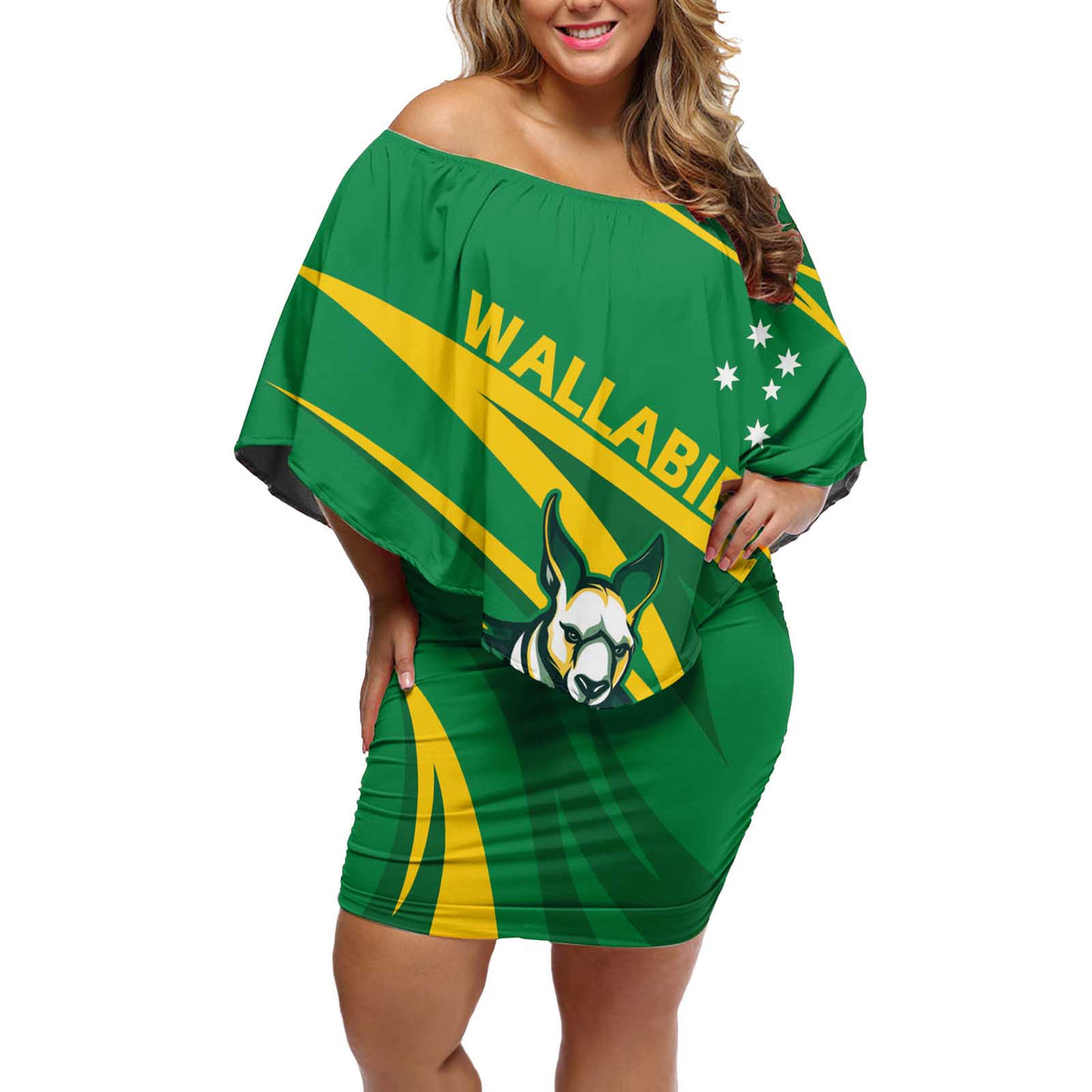 Personalized Australia Rugby Champion Off Shoulder Short Dress Wallabies Mascot with Sporty Style