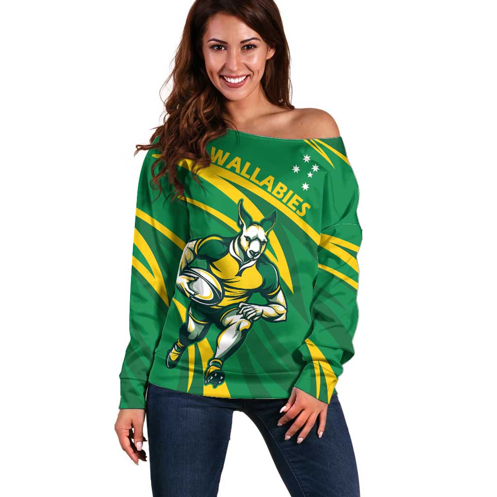 Personalized Australia Rugby Champion Off Shoulder Sweater Wallabies Mascot with Sporty Style